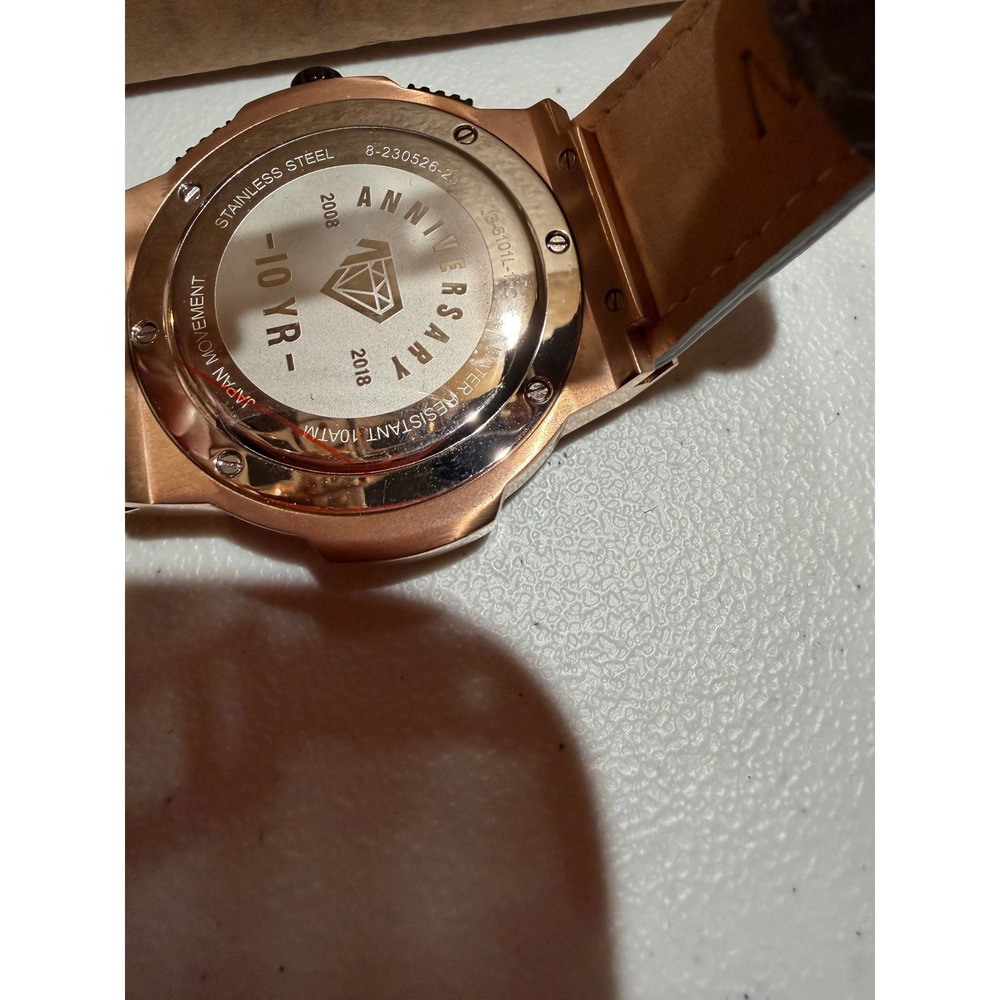 Anniversary Mens Rose Gold Tone Chronograph Watch Grey Croc Embossed Band - Picture 6 of 7